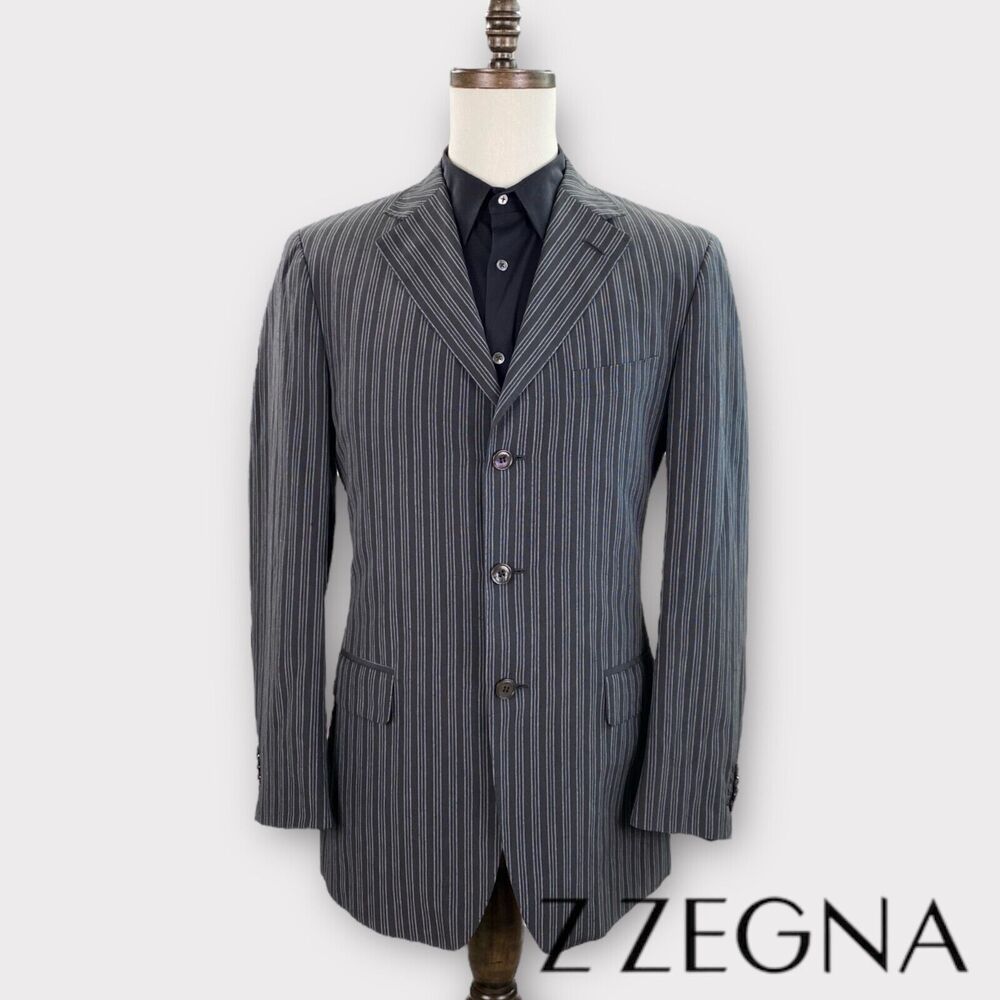 Z Zegna Blazer Mens 40R Silk Linen 'Sweater' Striped 3 Button Lightweight